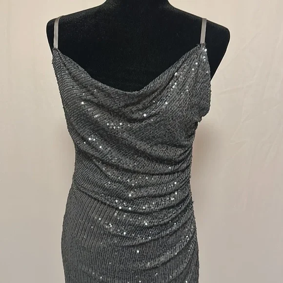 Laundry by shelli segal sequin cowl neck slip in gunmetal  size 6 - Picture 5 of 6